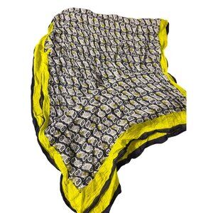 Crown Ivy Owl Print Scarf Navy Blue Lime Green White Semi Sheer 72" x 29"